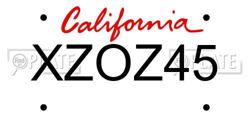 XZOZ45 California License Plate