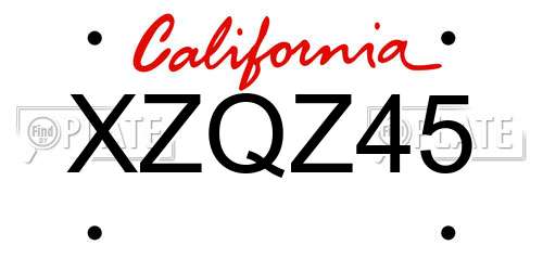 XZQZ45 California License Plate