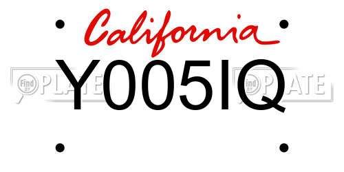 Y005IQ California License Plate