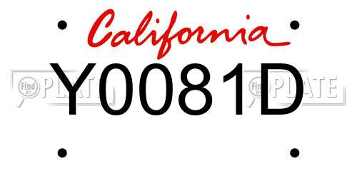 Y0081D California License Plate