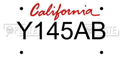 Y145AB California License Plate