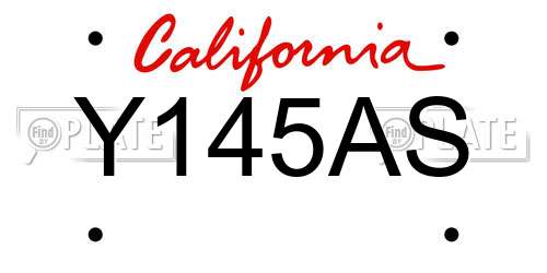 Y145AS California License Plate