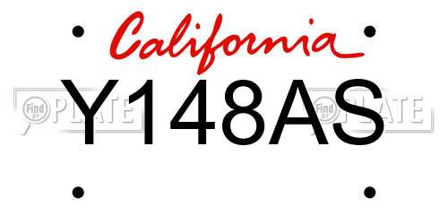 Y148AS California License Plate