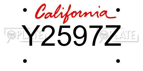 Y2597Z California License Plate