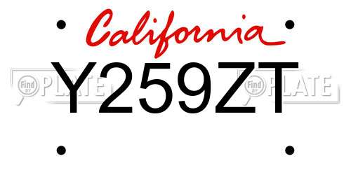 Y259ZT California License Plate