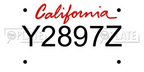 Y2897Z California License Plate