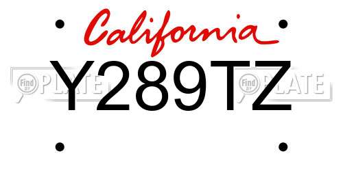 Y289TZ California License Plate