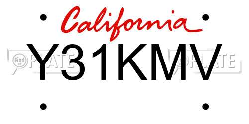 Y31KMV California License Plate