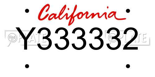 Y333332 California License Plate