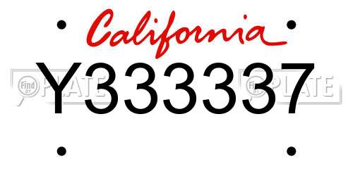 Y333337 California License Plate
