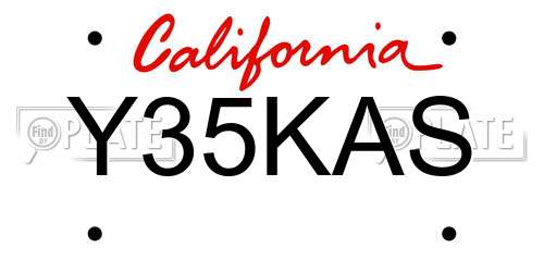 Y35KAS California License Plate