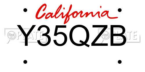 Y35QZB California License Plate