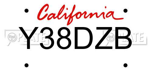 Y38DZB California License Plate