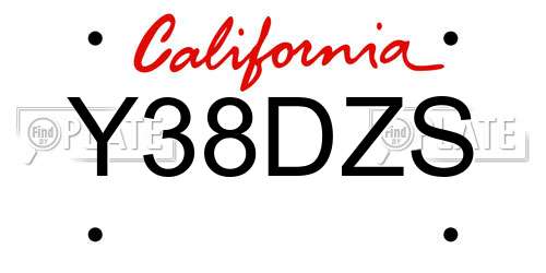 Y38DZS California License Plate