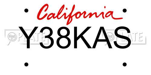Y38KAS California License Plate