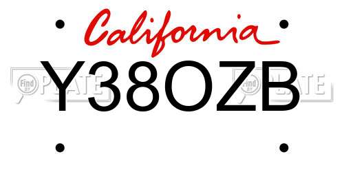 Y38OZB California License Plate