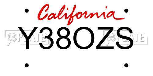 Y38OZS California License Plate