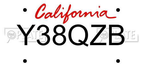 Y38QZB California License Plate