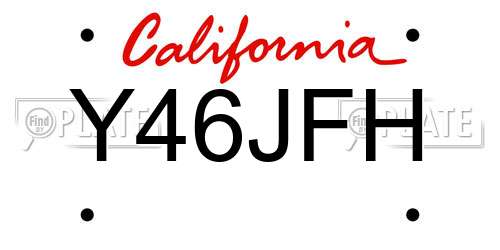 Y46JFH California License Plate