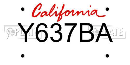 Y637BA California License Plate