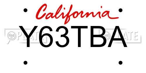 Y63TBA California License Plate