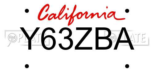 Y63ZBA California License Plate