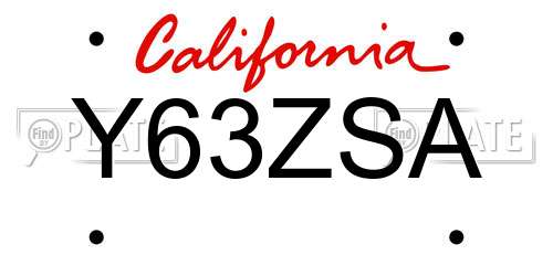 Y63ZSA California License Plate