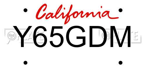 Y65GDM California License Plate