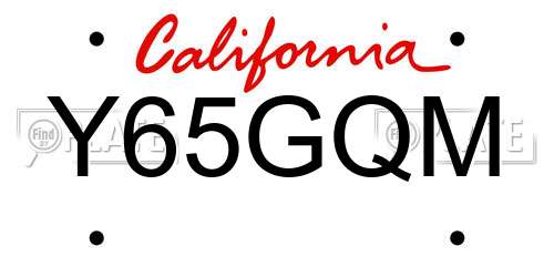Y65GQM California License Plate
