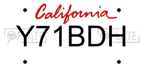 Y71BDH California License Plate