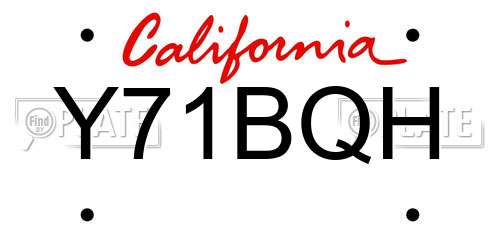 Y71BQH California License Plate