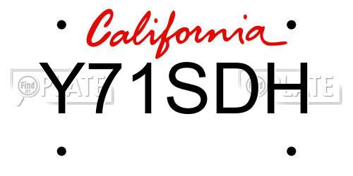 Y71SDH California License Plate