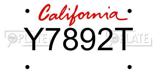 Y7892T California License Plate