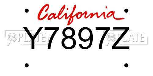 Y7897Z California License Plate