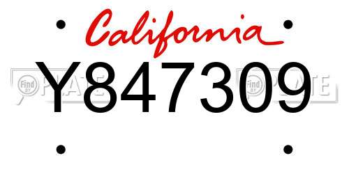 Y847309 California License Plate
