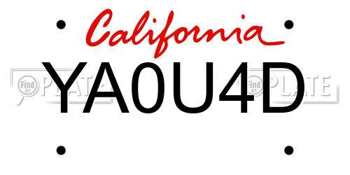 YA0U4D California License Plate