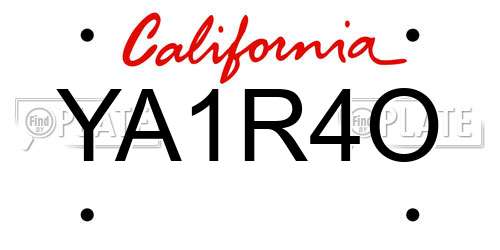 YA1R4O California License Plate
