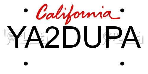 YA2DUPA California License Plate