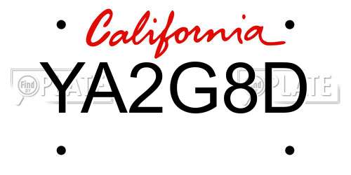 YA2G8D California License Plate