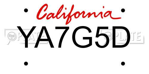 YA7G5D California License Plate