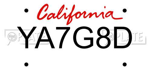 YA7G8D California License Plate