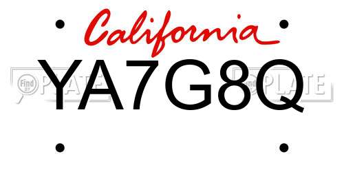 YA7G8Q California License Plate