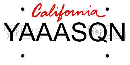 YAAASQN California License Plate