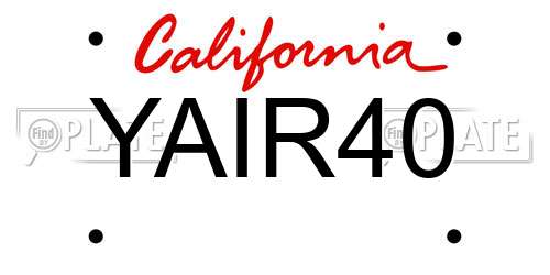 YAIR40 California License Plate