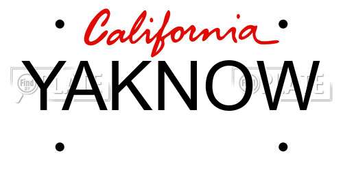 YAKNOW California License Plate