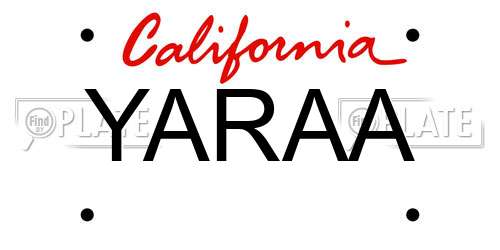 YARAA California License Plate