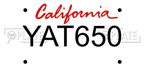 YAT650 California License Plate