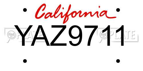 YAZ9711 California License Plate