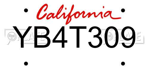 YB4T309 California License Plate