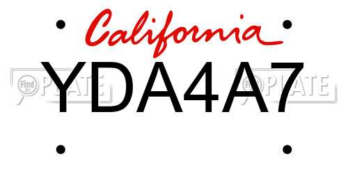 YDA4A7 California License Plate